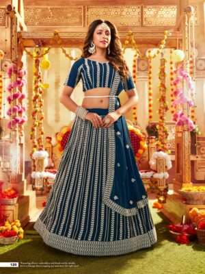 latest blue lehenga choli collection, make your lehenga choli look more charming with this designer lehenga choli, lehenga made from georgette fabric with thread sequin embroidery work finish, shreematee fashion lehenga choli collection