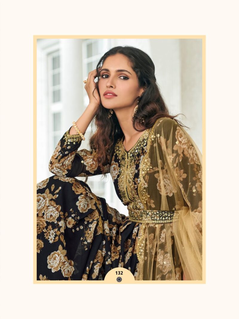 beautiful summer outfit, make your summer ethic wear look more attractive with this designer floral sharara suit made from georgette fabric finish black color, sharara suit shreematee fashion