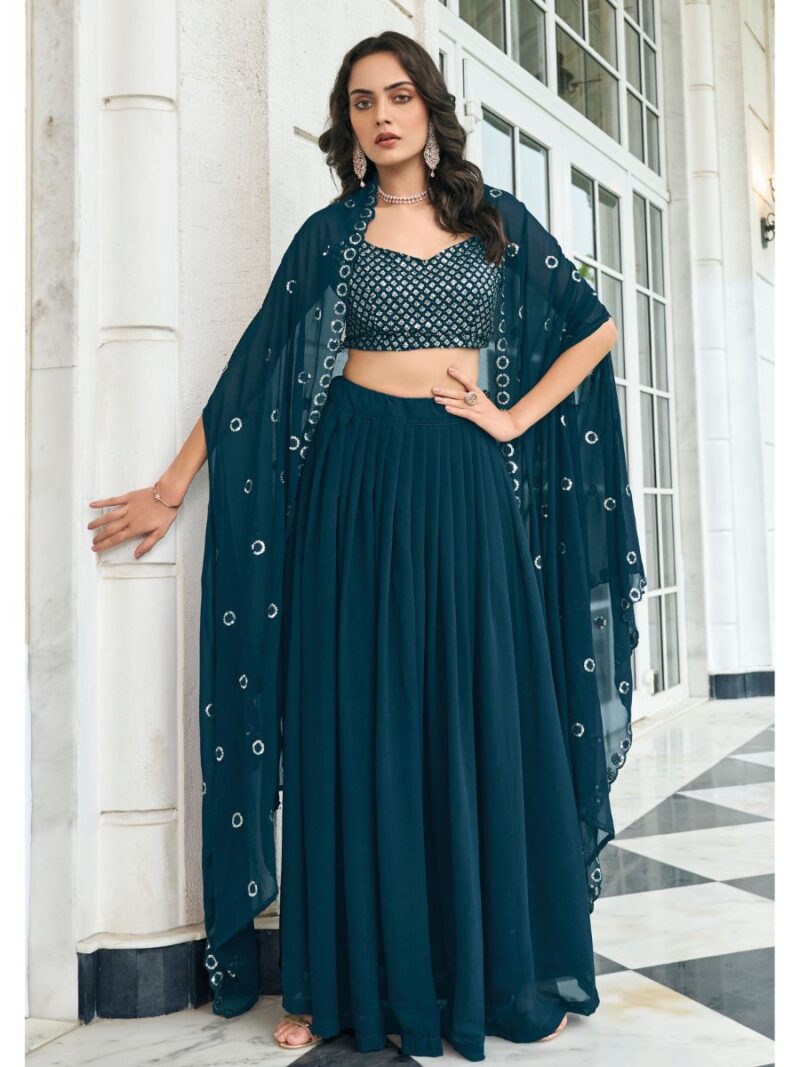 latest ready to wear lehenga choli with georgette fabric finish, blue lehenga choli with beautiful sequin embroidery work, shreematee fashion lehenga choli collection