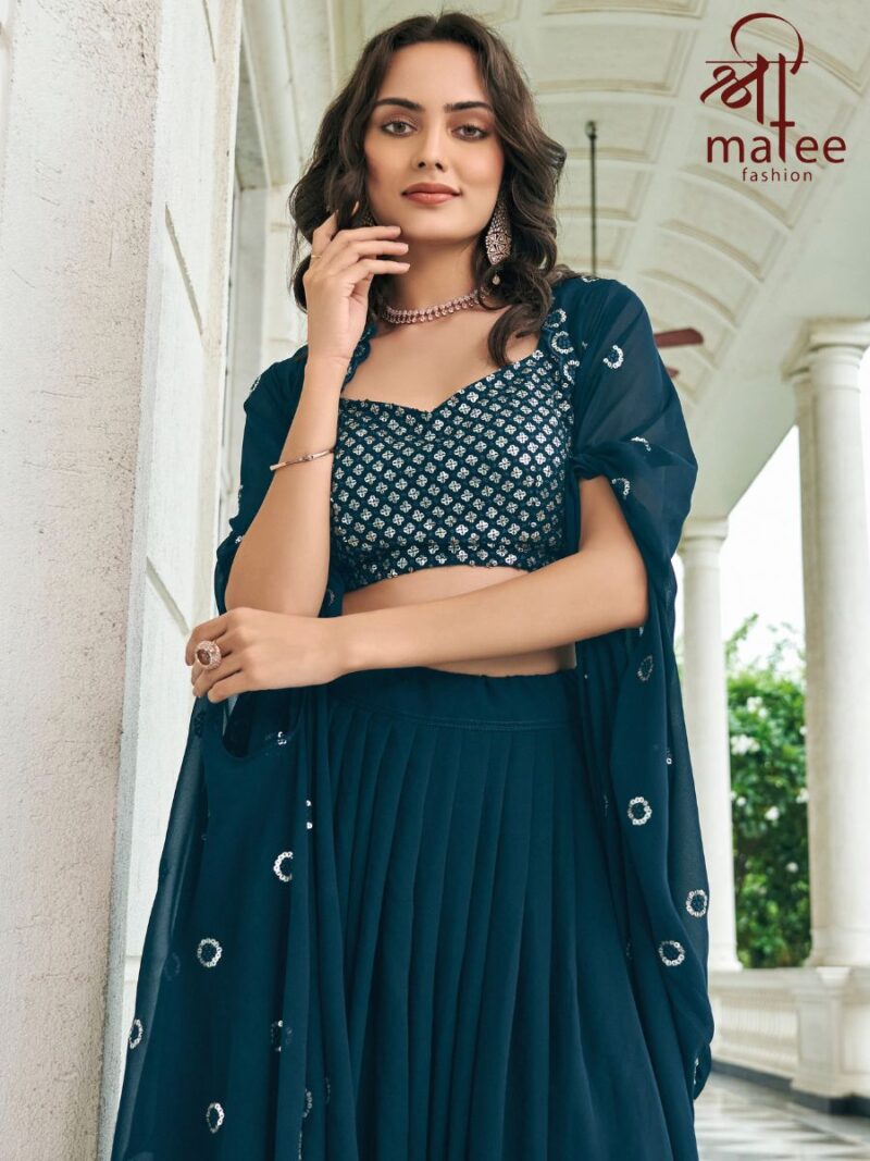 latest ready to wear lehenga choli with georgette fabric finish, blue lehenga choli with beautiful sequin embroidery work, shreematee fashion lehenga choli collection