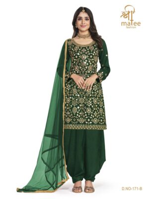 green battalion silk based real mirror patiala suit collection for women, make your ethnic wear look more attractive with this designer suit collection at shreematee fashion