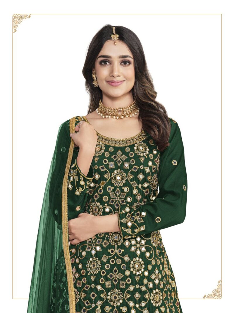 green battalion silk based real mirror patiala suit collection for women, make your ethnic wear look more attractive with this designer suit collection at shreematee fashion