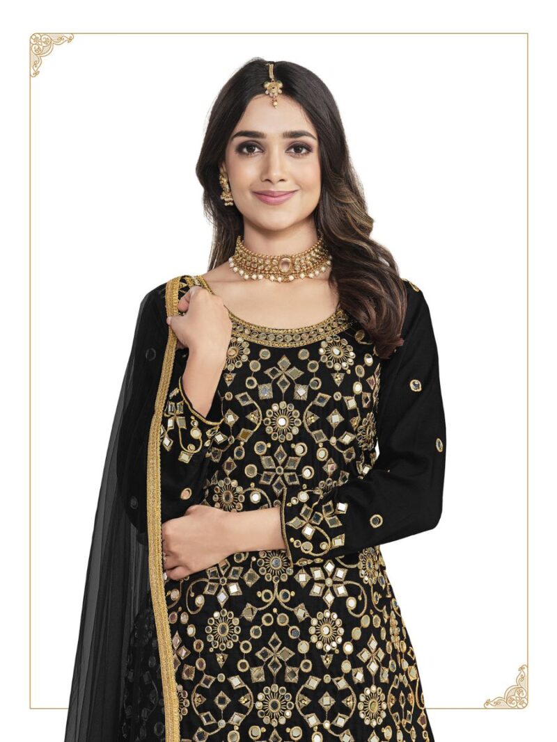 black battalion silk based real mirror patiala suit collection for women, make your ethnic wear look more attractive with this designer suit collection at shreematee fashion