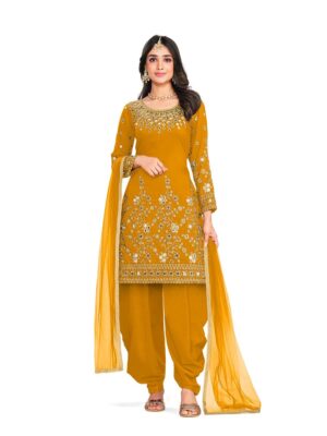 new designer yellow real mirror patiala suit for women, make you ethnic wear look more attractive with this suit, shreematee fashion's mirror patiala suit