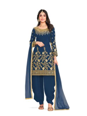 new designer blue real mirror patiala suit for women, make you ethnic wear look more attractive with this suit, shreematee fashion's mirror patiala suit