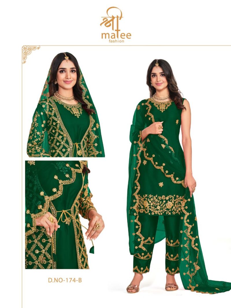 latest green net based straight suit with traditional thread embroidery and real mirror work finish, shreematee fashion's beautiful suit collection