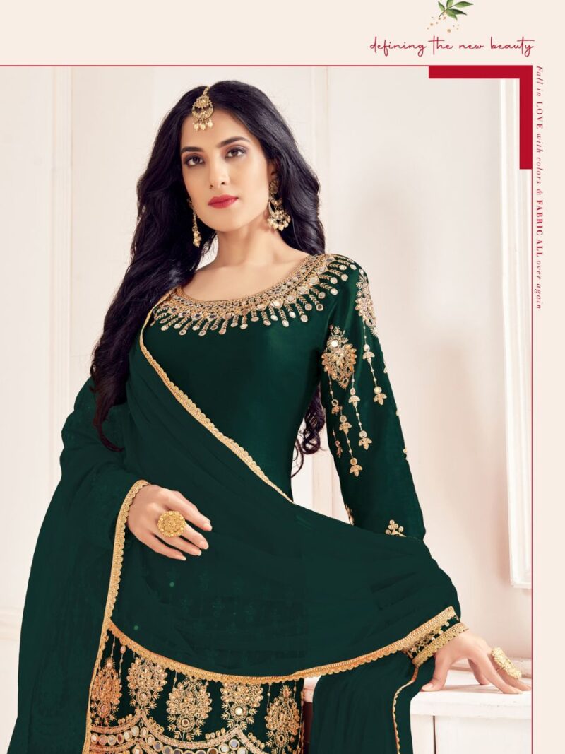 green battalion silk based beautiful patial suit, suit with thread embroidery and real mirror hand work fitting, shreematee fashion real mirror patial suit