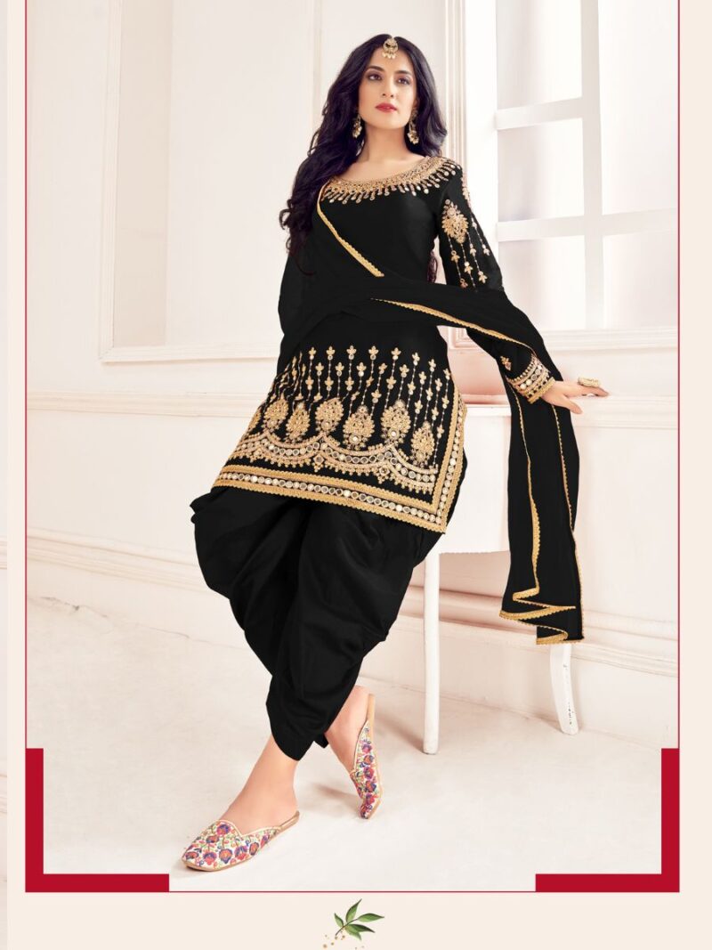 black battalion silk based beautiful patial suit, suit with thread embroidery and real mirror hand work fitting, shreematee fashion real mirror patial suit