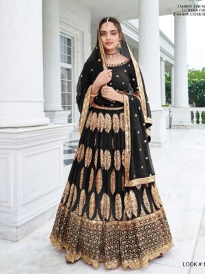 new black shreematee fashion lehenga choli collection, lehenga made with georgette fabric and sequin embroidery work finish